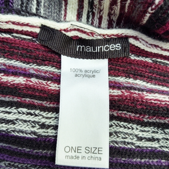 Maurices Cozy Knit Turtleneck Poncho Striped Purple Gray Pink Cream One Size - Picture 8 of 8
